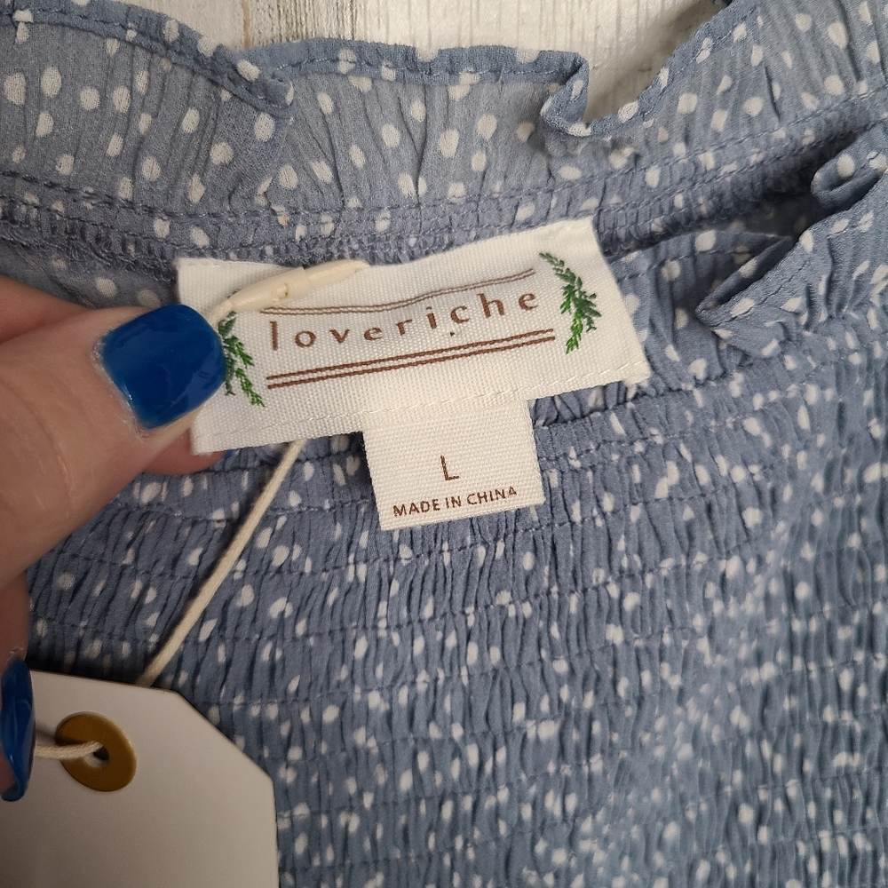 LoveRiche Blue Polka Dot Fit and Flare Dress NWT Ladies Size Large - Picture 4 of 11